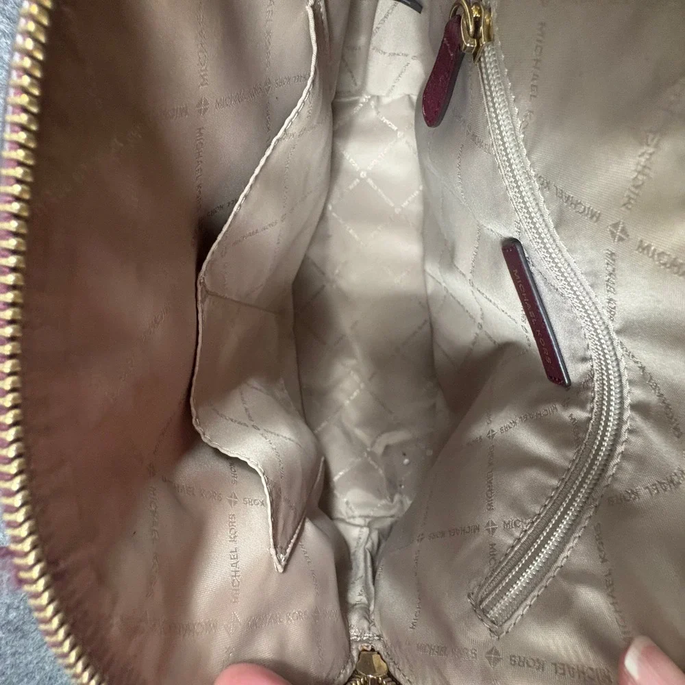 Michael Kors Burgundy Saffiano Dome Satchel Crossbody Shoulder Bag Minimalist - Picture 11 of 16